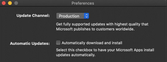 turn off automatic update for office 2017 mac